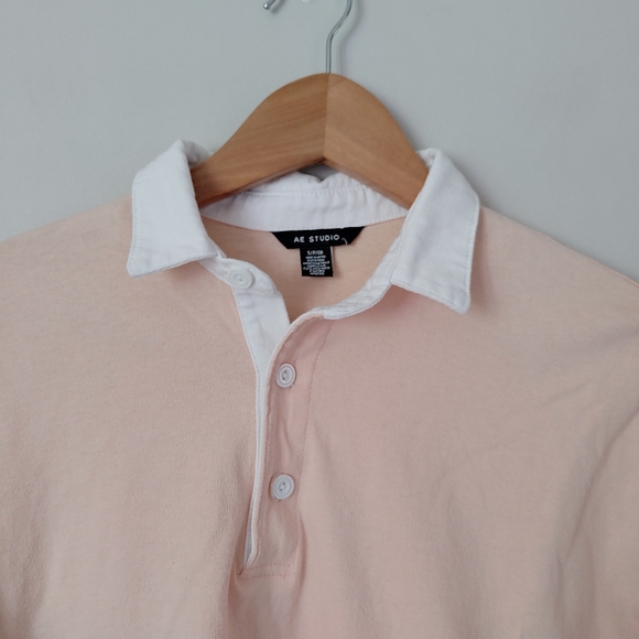 AE Studio American Eagle Crop Polo Long Sleeve Shirt Striped Size Small - Picture 6 of 14